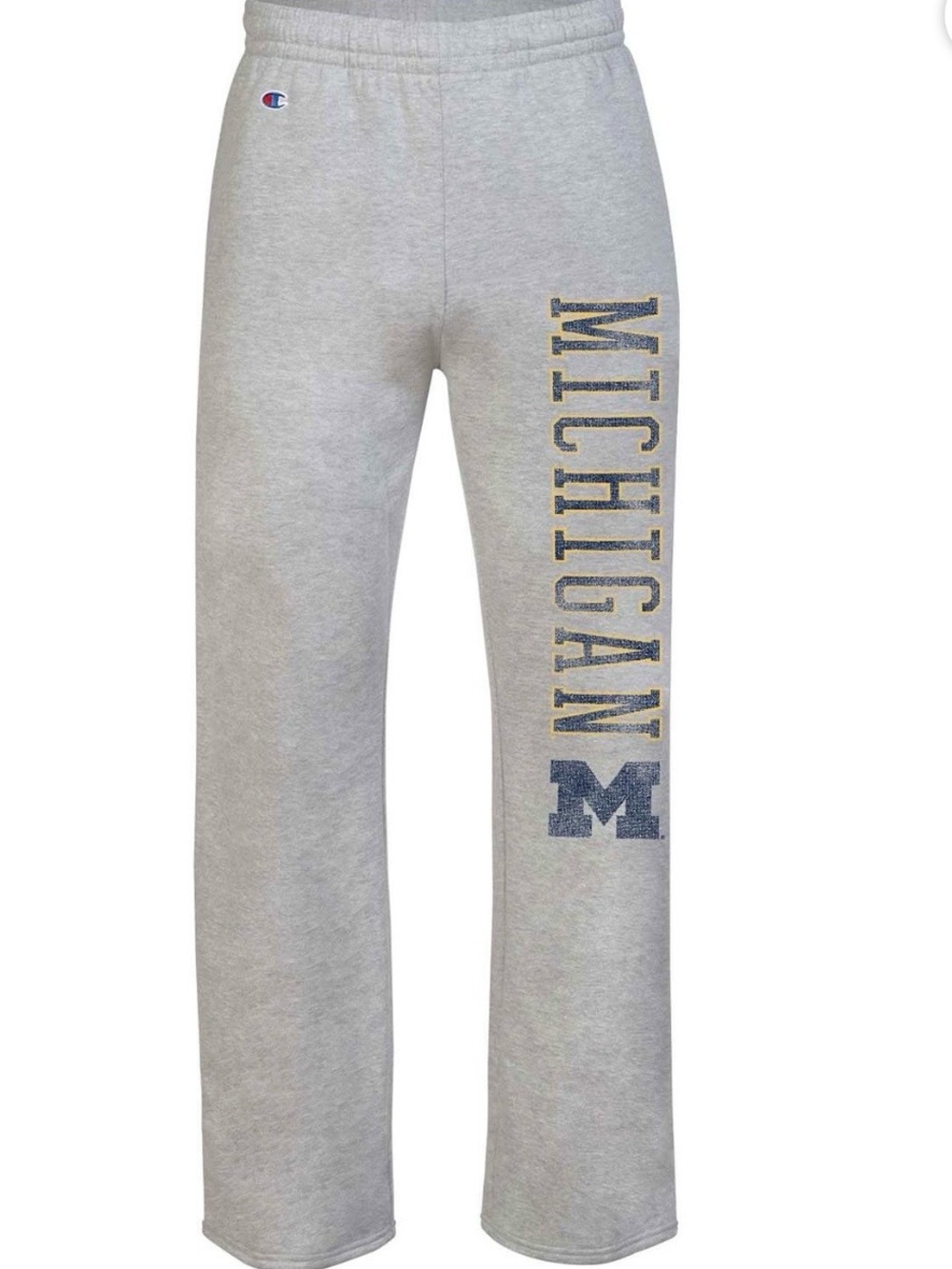Champion Gray Sweatpants with Navy and Yellow Michigan Logo